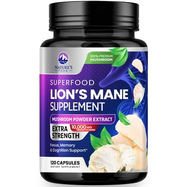 Lions Mane Supplement Capsules 10,000mg, Premium Lion’s Mane Mushroom Capsules Supplement for Memory and Focus Support, Brain, Immune Health Support, Vegan Non-GMO Mushroom Powder Extract - 120 Count