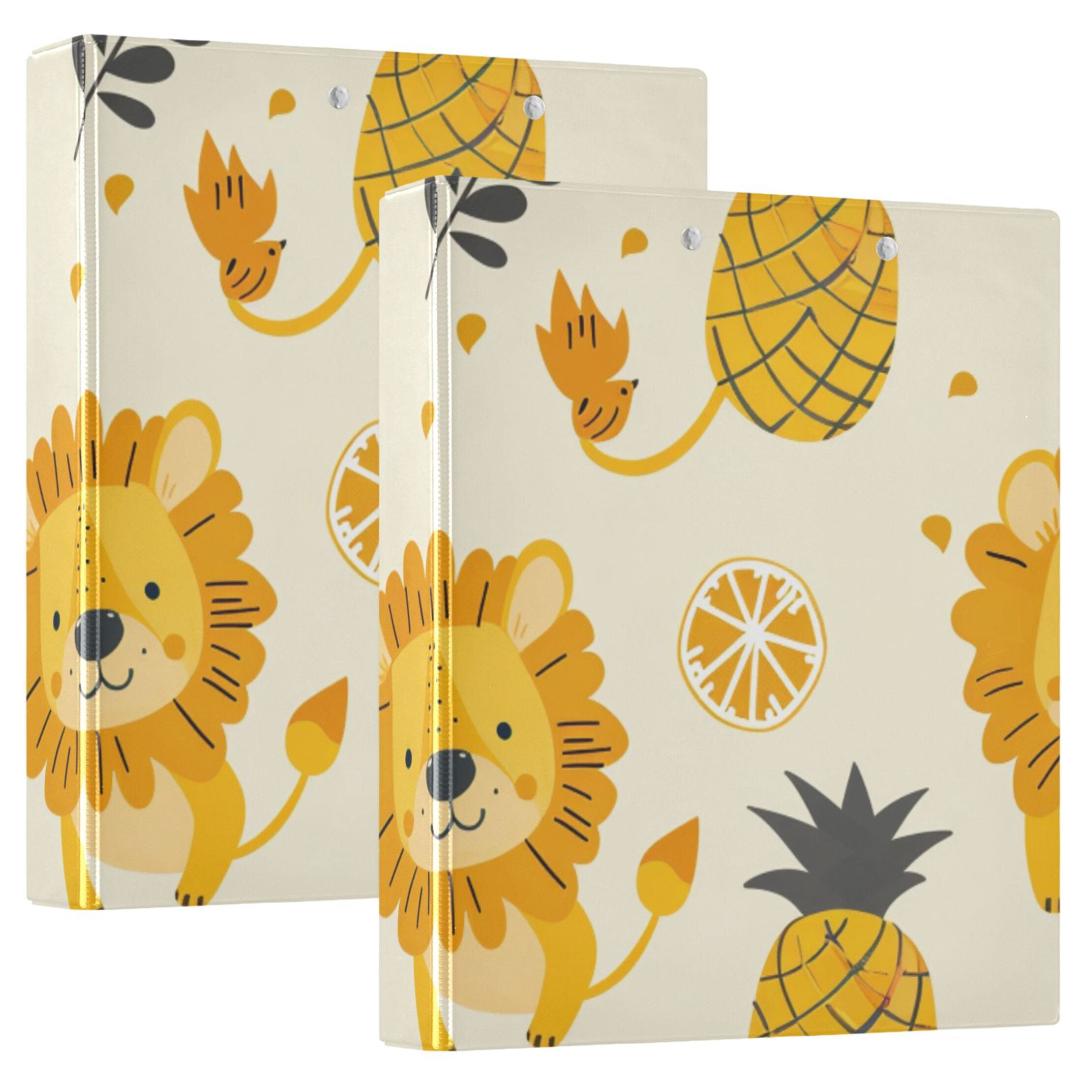 Lions Pineapples 3 Ring Binders 1.5 inch Hardcover File Folders with Interior Pockets A4 Size Organizer for School Office Hospital Set of 2