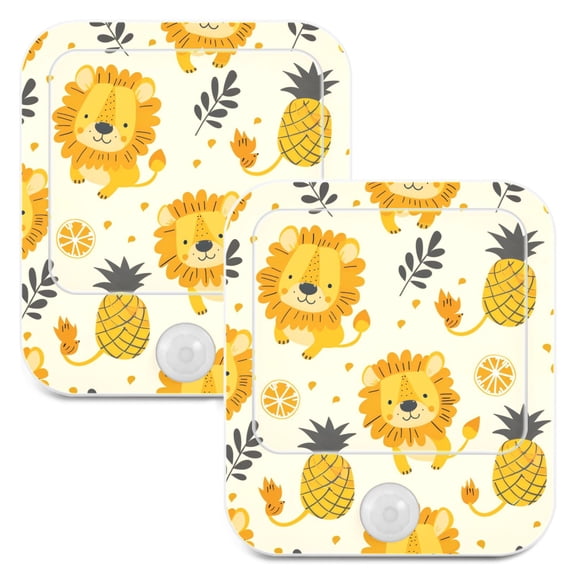 Lions Pineapples Night Lights Plug into Wall LED with Auto Light Sensor Warm Light for Kids Hallway Bedroom Living Room Kitchen Bathroom Set of 2