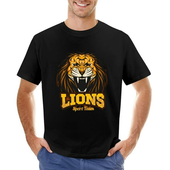 Lions Sport Team Vintage T-shirt Mens Cotton Classic Crewneck Short Sleeve Tees Unisex Black 2XL