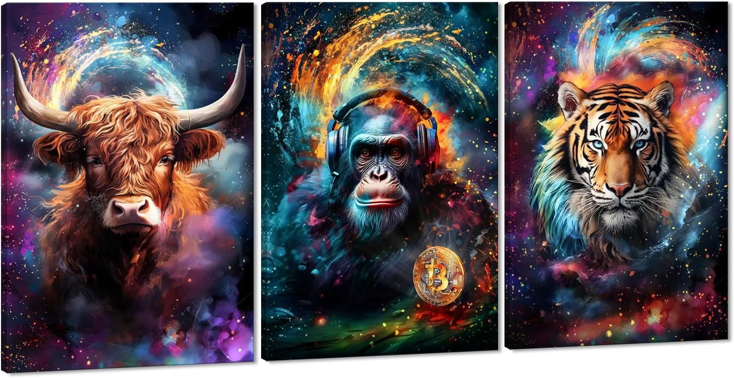 Lions Wall Art Set of 3 Black and White Animals Wall Decor Modern