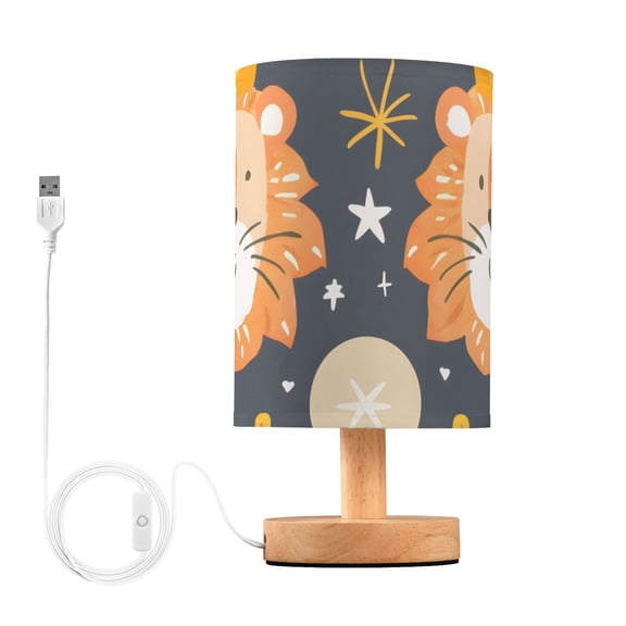 Lions Wearing Crowns Stars Table Lamp with USB Port LED Warm Light Lamp Night Light Home Decor