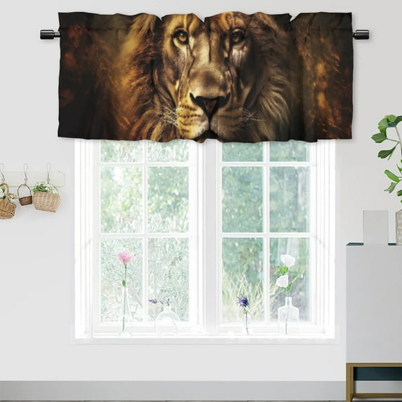 Lions Window Valances African Jungle Vintage Wildlife Funny Animal Rod Pocket Window Valance for Kitchen Living Room