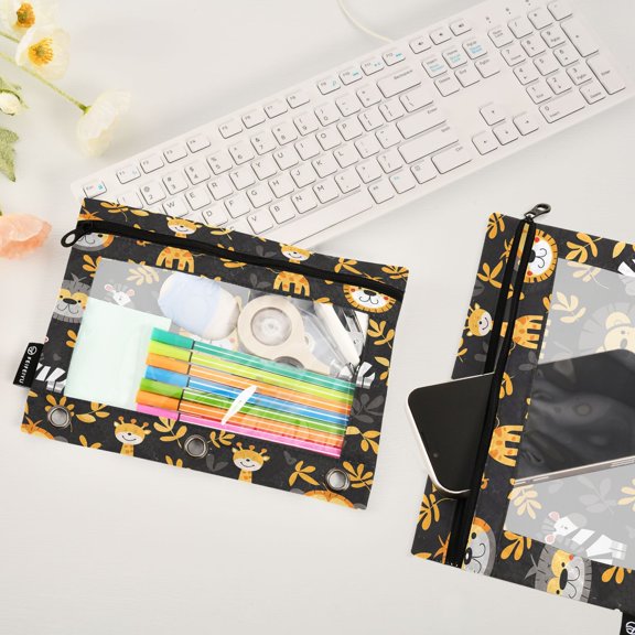Lions Zebras Leaves 2 Pack Pencil Pouches Zipper Pencil Case 3 Ring Pencil Pouch Cosmetic Bag