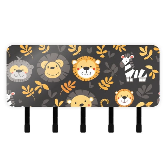 Lions Zebras Leaves Mail Holder Organizer Wall Mount with Shelf Key Holder Key Rack with 5 Key Hooks for Wall Decorative