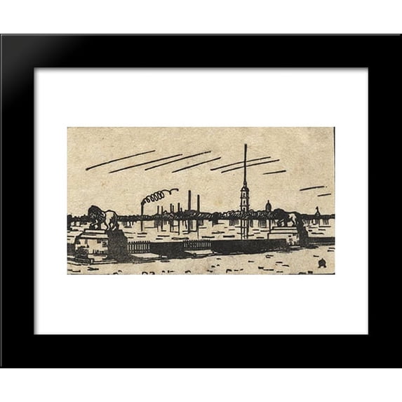 Lions and Castle (Ice drifts and Fortress) 20x24 Framed Art Print by Ostroumova-Lebedeva, Anna