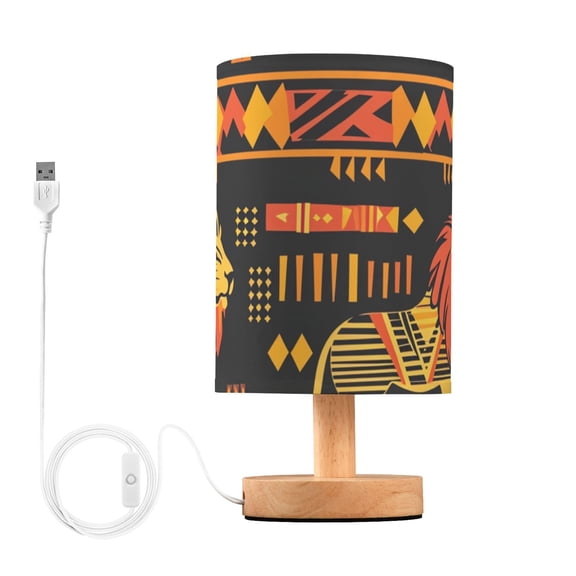 Lions and Geometric Totems Table Lamp with USB Port LED Warm Light Lamp Night Light Home Decor