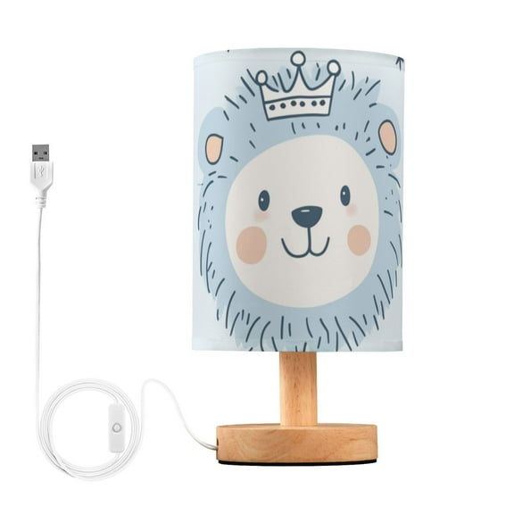 Lions with Crowns on Heads Cute Table Lamp with USB Port LED Warm Light Lamp Night Light Home Decor