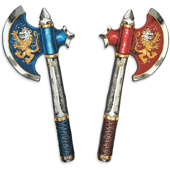 Liontouch - Noble Knight Foam Axes, Blue/Red - Age 3-8 Years | Medieval Pretend Play Accessory