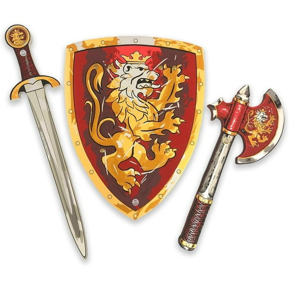 Liontouch - Noble Knight Foam Sword, Shield & Axe, Red | Playfighting Set For Boys Aged 3-8 Years