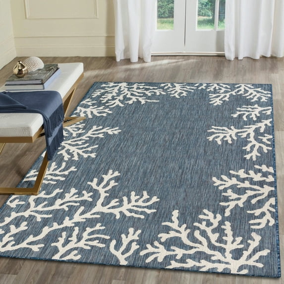 Liora Manne Area Rug Navy Coral Border Indoor Outdoor 100% Polypropylene 5x8