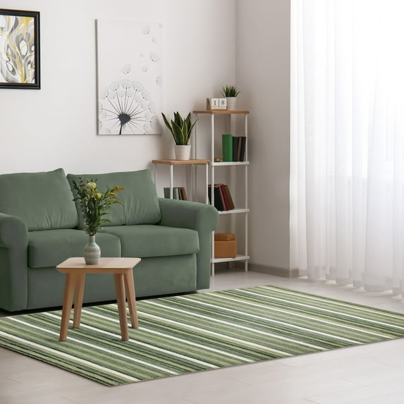 Liora Manne Aruba Faded Stripe Rug Indoor Green 100% Wool Hand Loomed 5x8