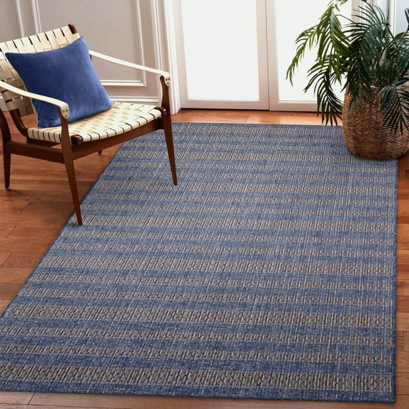 Liora Manne Avena Mosaic Stripe Area Rug Denim Indoor Outdoor 100% Polypropylene