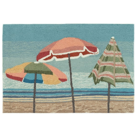 Liora Manne Beach Umbrella Area Rug Aqua Indoor Outdoor Hand Tufted 5x8 ft