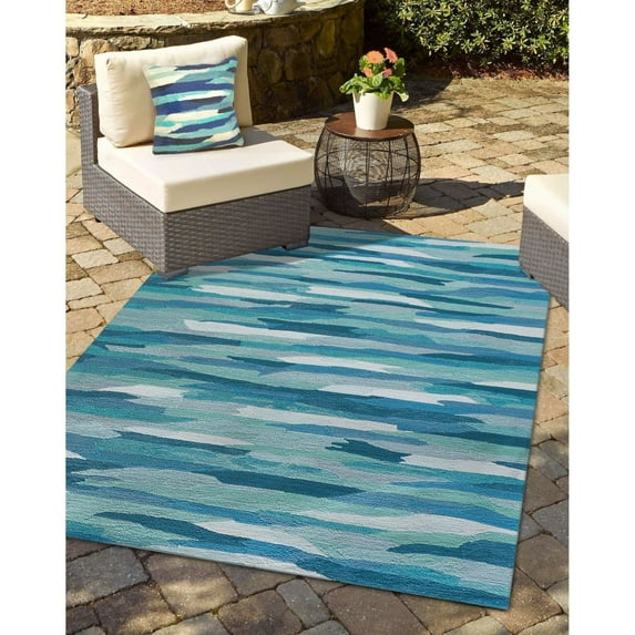 Liora Manne Capri Cloud Area Rug Indoor Outdoor Navy Aqua 5x8 Polyester Acrylic