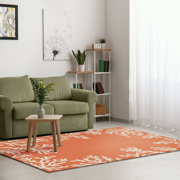 Liora Manne Capri Coral Border Indoor Outdoor Area Rug 5x7 Coral Weather Resistant