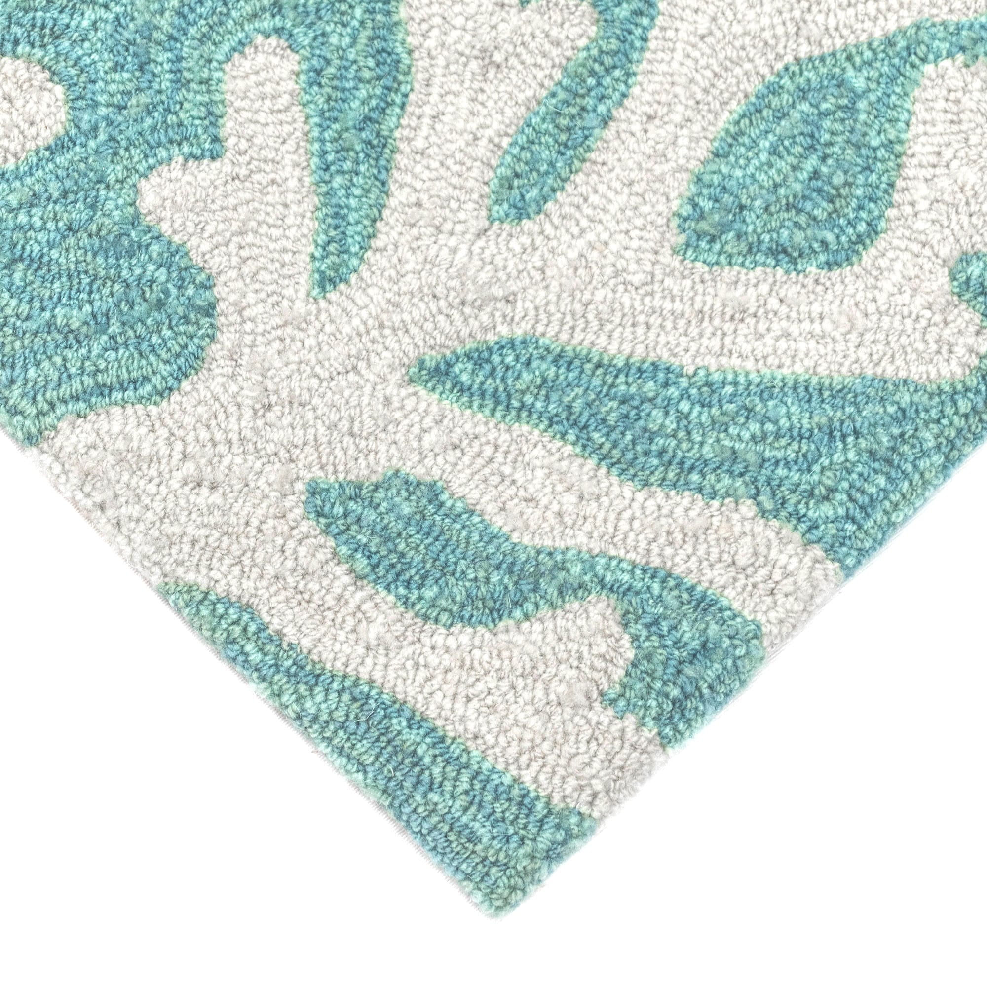 Handmade Coral Border Aqua Tufted Wool Blend Rug