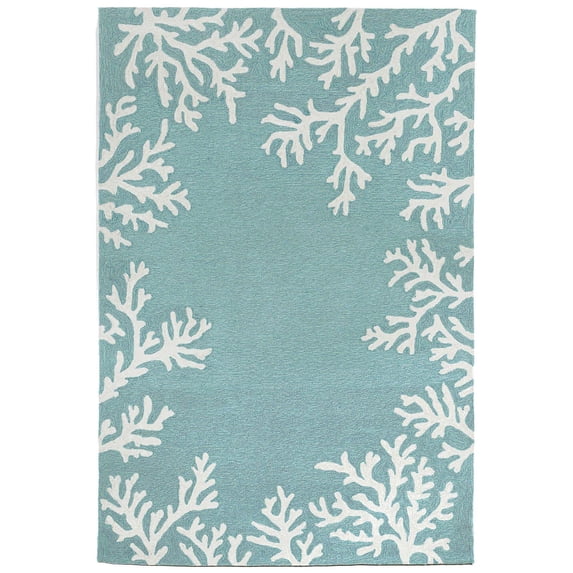 Liora Manne Capri Coral Border Indoor/Outdoor Rug Aqua 1'8" x 2' 6" 2' x 3' Accent, Outdoor, Indoor Rectangle