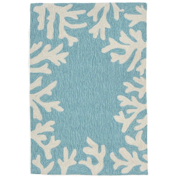 Liora Manne Capri Coral Border Indoor/Outdoor Rug Aqua 1'8" x 2' 6" 2' x 3' Accent, Outdoor, Indoor Rectangle