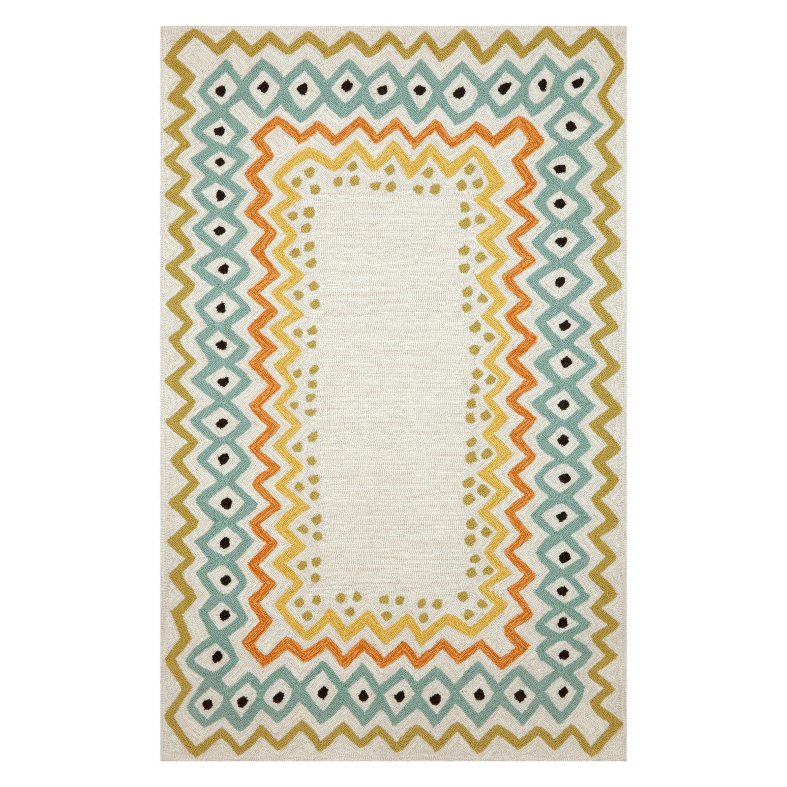 Capri Ethnic Border Rug-Color:Pastel Off White,Size:9'6