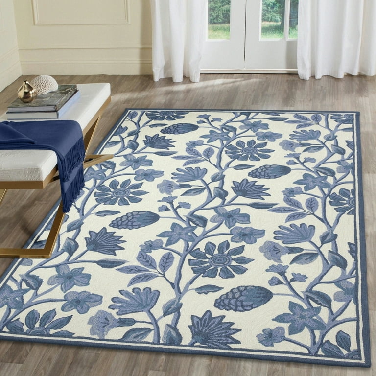5' X 7' Navy Floral Vines Indoor Outdoor Area Rug 5' X 7' Navy Floral Vines Indoor Outdoor Area Rug