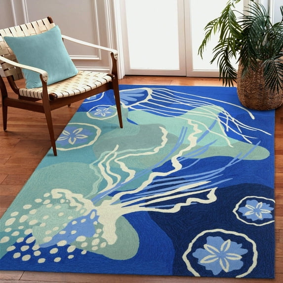 Liora Manne Capri Jelly Fish Indoor Outdoor Rug 5x8 Weather Resistant Blue