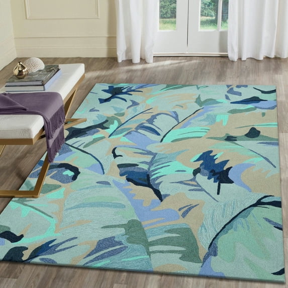Liora Manne Capri Palm Leaf Indoor Outdoor Area Rug Blue 5x7 Weather Resistant