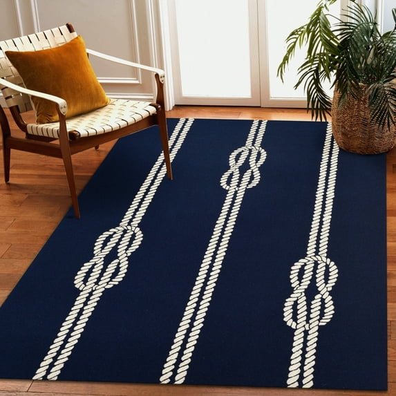 Liora Manne Capri Ropes Indoor Outdoor Rug Navy Weather Resistant High Traffic