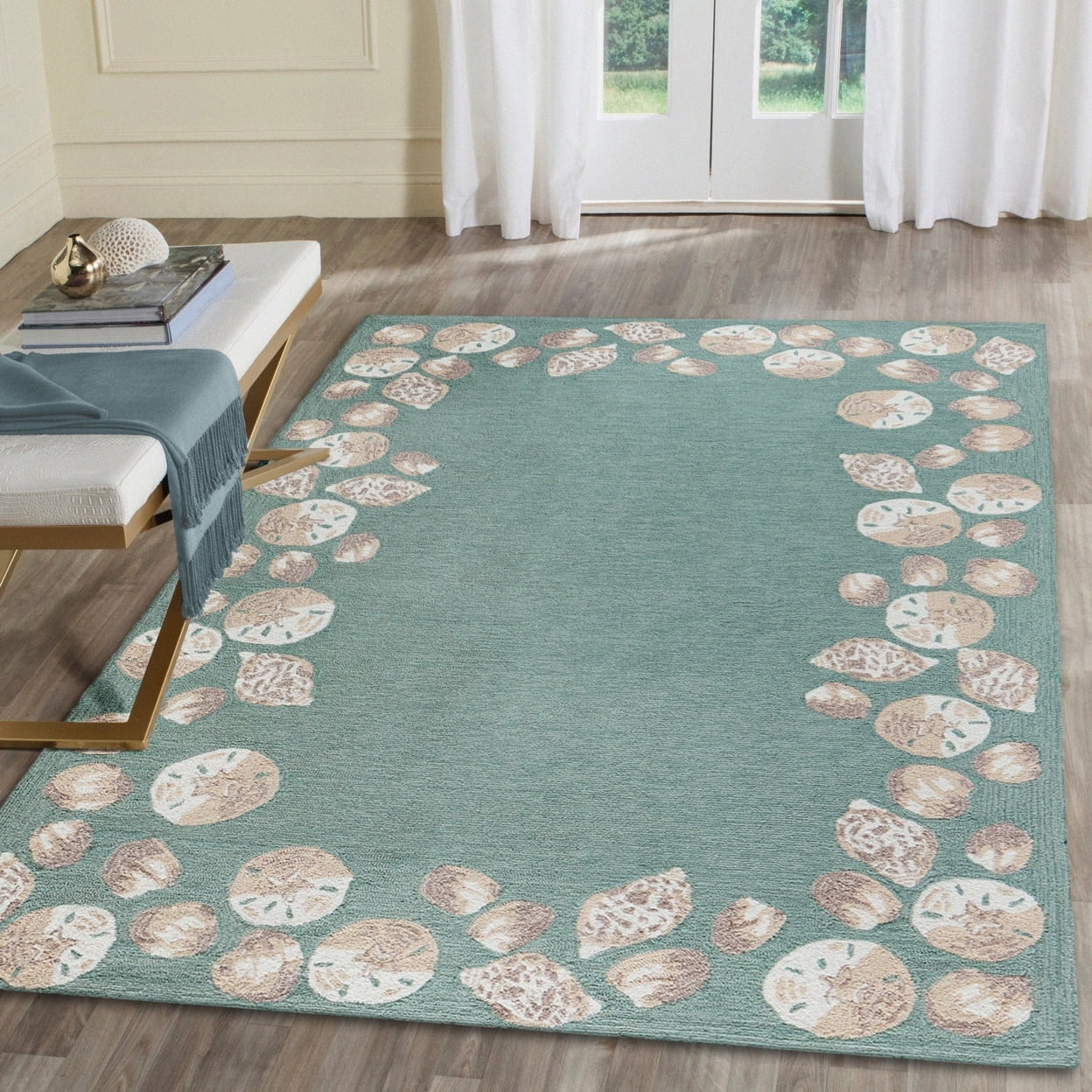 Capri Seashell Aqua Hand-Hooked Rectangular Area Rug