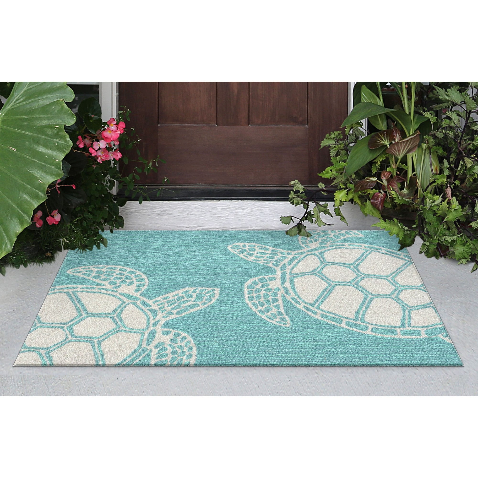 Turtle Outside Rugs Liora Manne Capri Turtle Indoor Outdoor Area Rug Aqua - Walmart.com