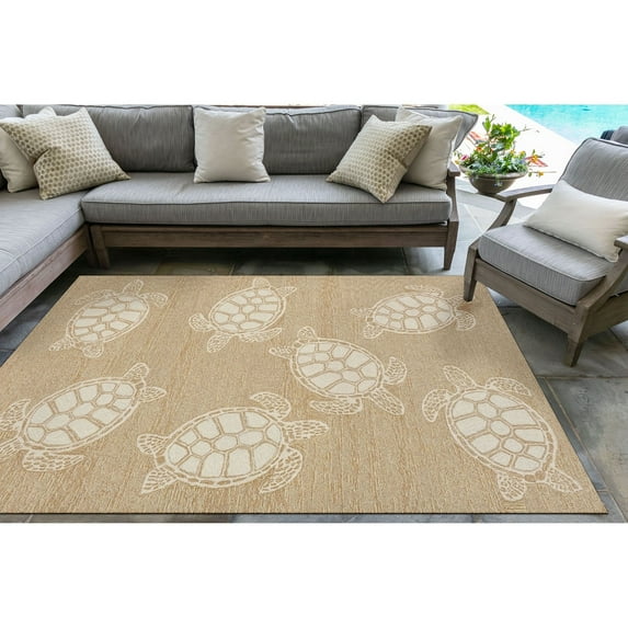 Liora Manne Capri Turtle Indoor/Outdoor Rug Aqua Natural 2' x 3' 2' x 3' Accent, Outdoor, Indoor, Handmade Rectangle