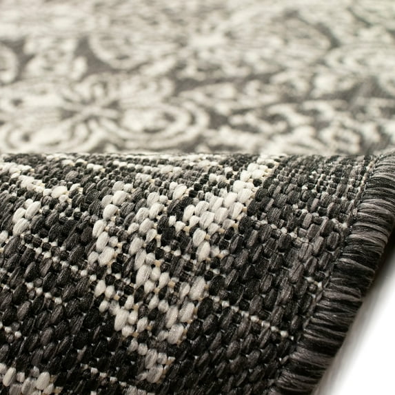 Liora Manne Carmel Antique Tile Indoor Outdoor Area Rug Black