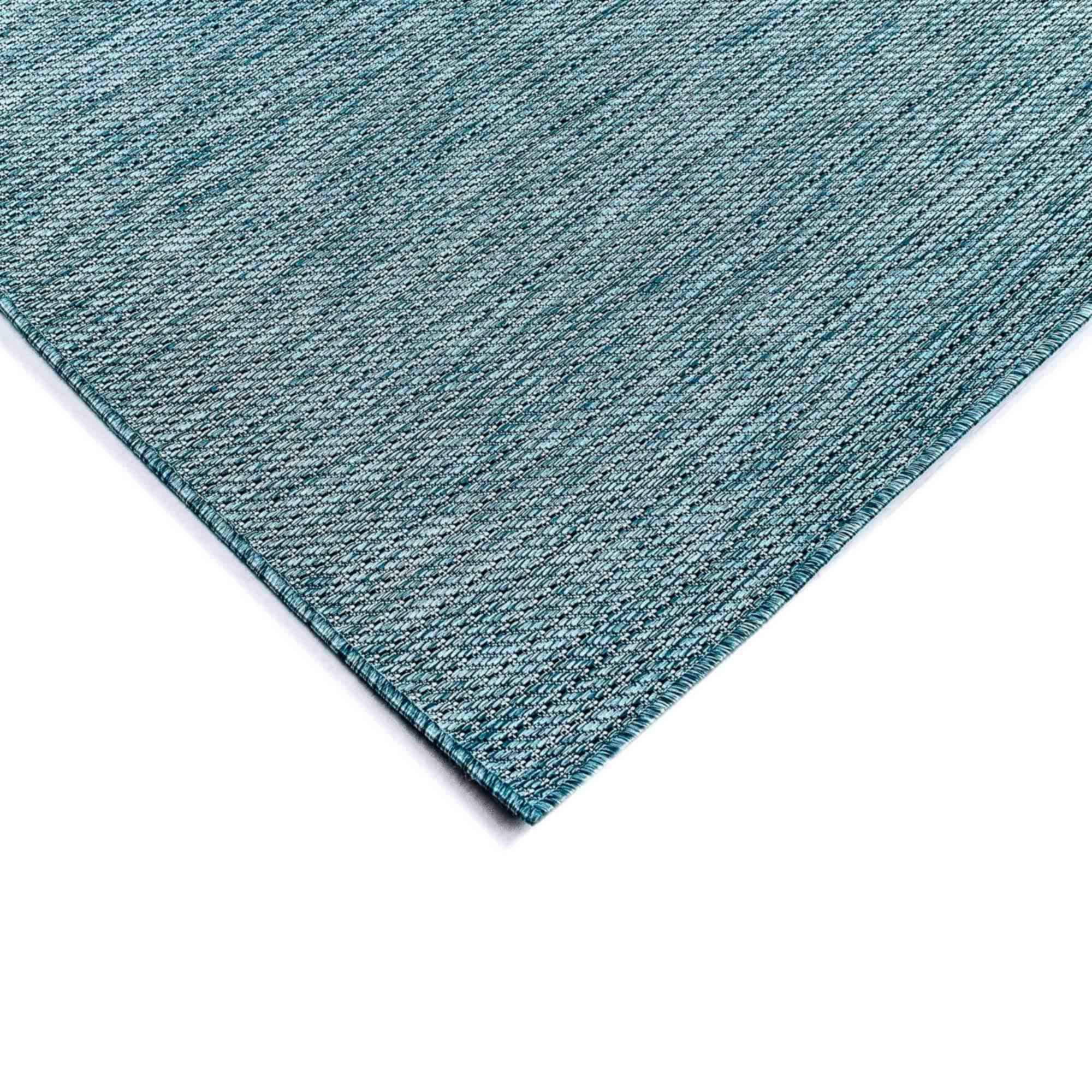 Aqua Flat Woven Synthetic Square Indoor/Outdoor Rug