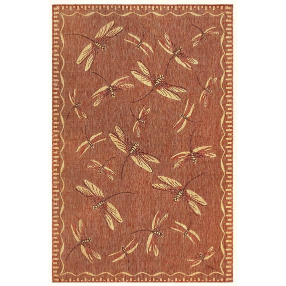 Liora Manne Carmel Dragonfly Indoor/Outdoor Rug Red 3'3" x 4'11" Polypropylene 3' x 5' Accent, Outdoor, Indoor Entryway, Living Room, Patio Rectangle
