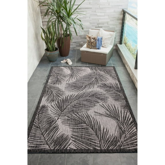 Liora Manne Carmel Fronds Area Rug Black Indoor Outdoor 100% Polypropylene 5x7