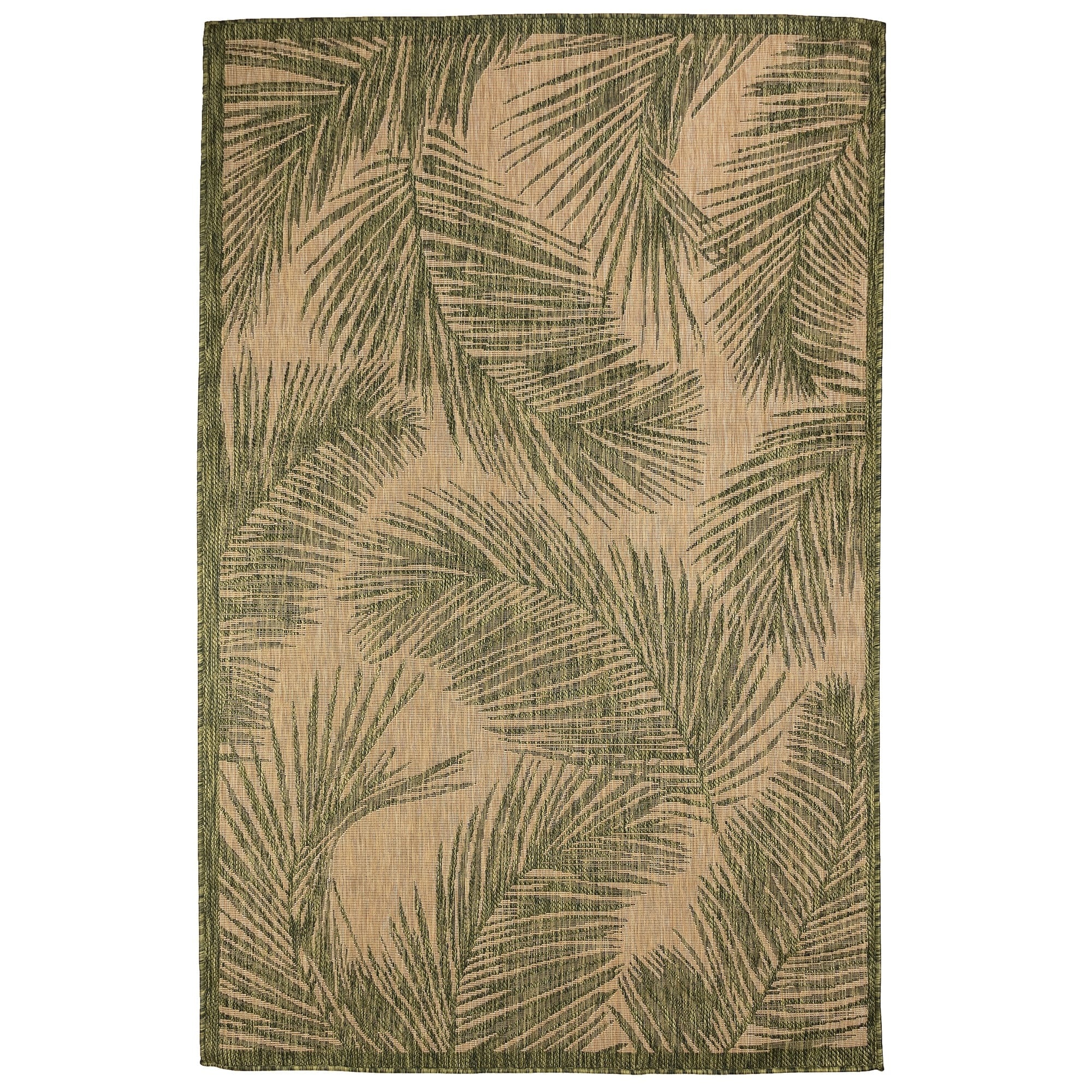 Green and Tan Synthetic Flat Woven Palm Leaf Rug, 3'3" x 4'11"