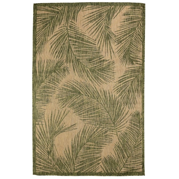 Liora Manne Carmel Fronds Indoor/Outdoor Rug Green 3'3" x 4'11" 3' x 5' Outdoor,Indoor,Accent Kitchen,Dining Room,Patio Tan,Green Rectangle