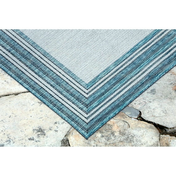 Liora Manne Carmel Multi Border Area Rug Aqua Indoor Outdoor 100% Polypropylene