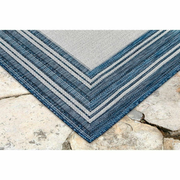 Liora Manne Carmel Multi Border Area Rug Navy 100% Polypropylene Indoor Outdoor