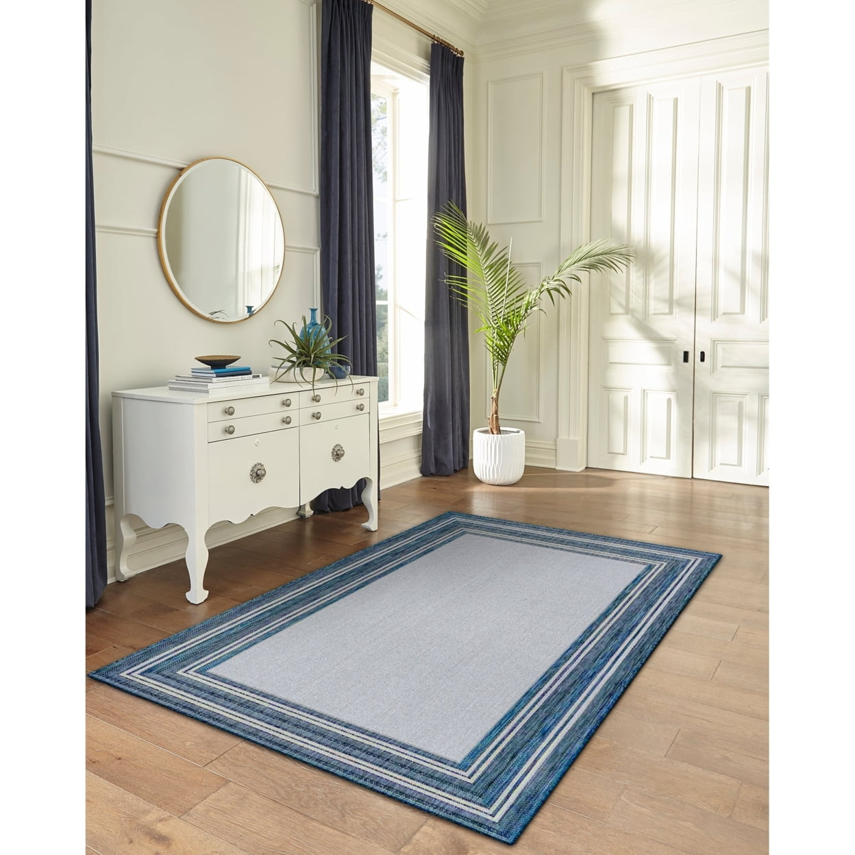 Carmel Navy Square Flatwoven Synthetic Area Rug, 7'10"