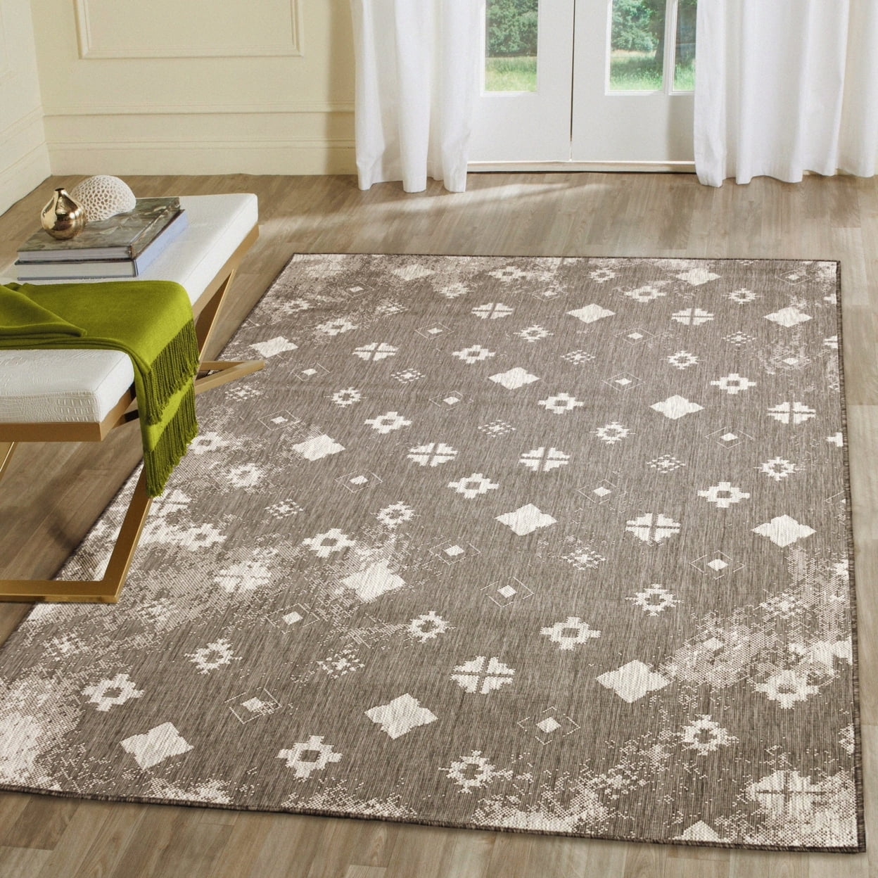 Beverly Rug Carmel Gray Bordered Non-Slip Indoor Area Rug