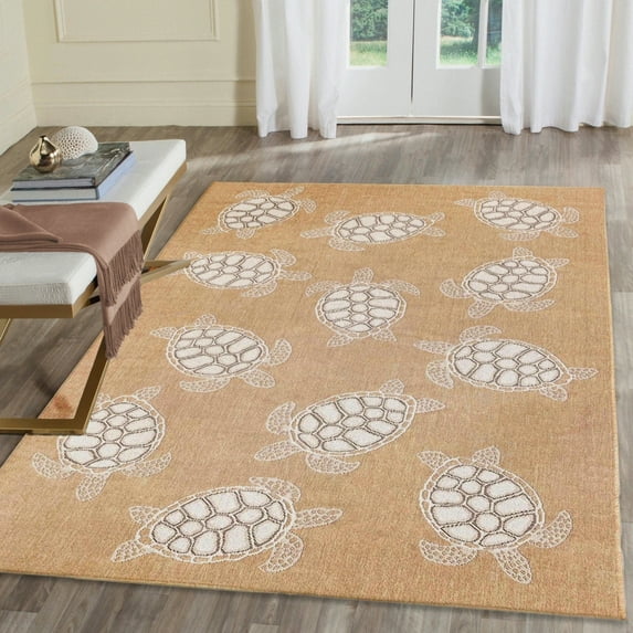 Liora Manne Carmel Seaturtles Indoor Outdoor Rug Sand 100% Polypropylene 5x8