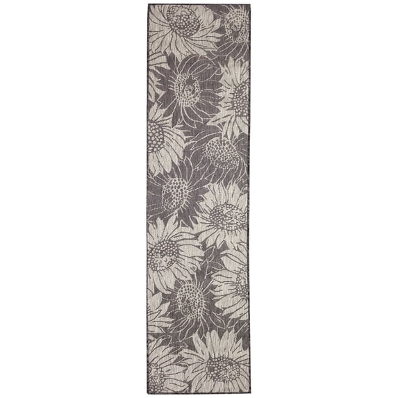 Liora Manne Carmel Sunflower Field Indoor/Outdoor Rug Black 1'11" x 7'6" 8' Runner Kitchen,Entryway,Patio Black,Grey Rectangle,Runner