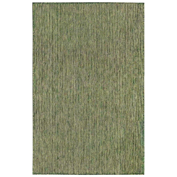 CARMEL Indoor/Outdoor Power Loomed Synthetic Blend Low Profile Area Rug - Transitional Stripe Global Colorful (Texture Stripe Green) (1'11" x 7'6")