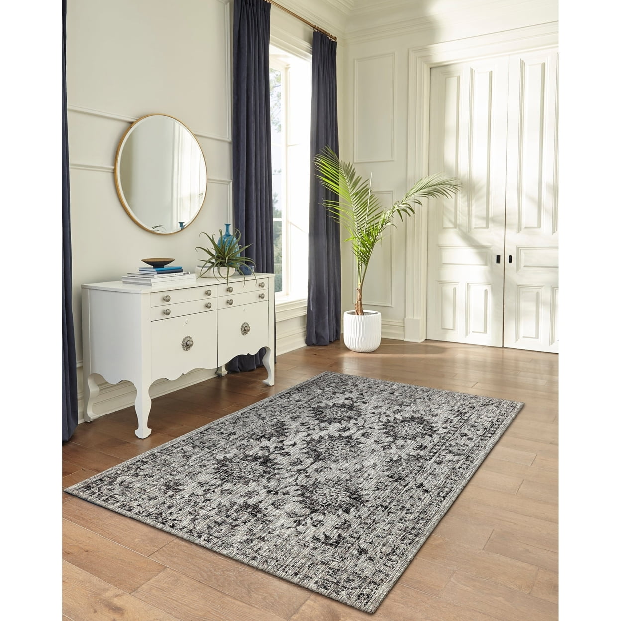 Carmel Vintage Floral Black Square Indoor/Outdoor Rug