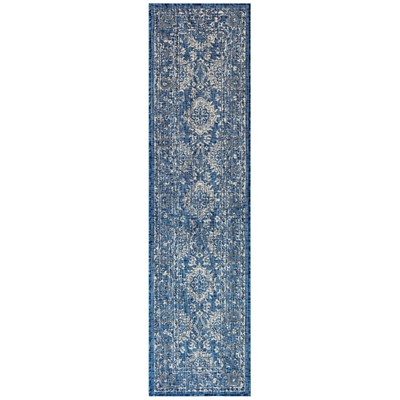 Liora Manne Carmel Vintage Floral Indoor/Outdoor Rug Navy 1'11" x 4'11" Polypropylene 6' Runner Living Room,Patio,Dining Room Rectangle