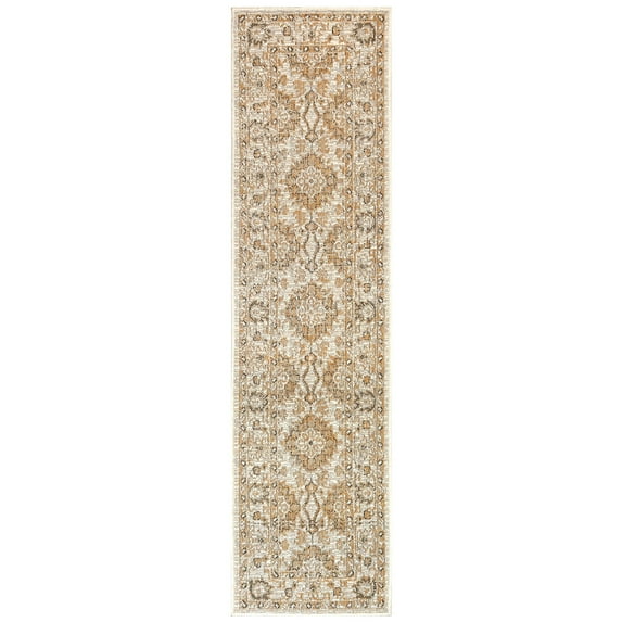 Liora Manne Carmel Vintage Floral Indoor/Outdoor Rug Sand 1'11" x 4'11" Polypropylene,Polyester 6' Runner Patio,Entryway,Dining Room Ivory