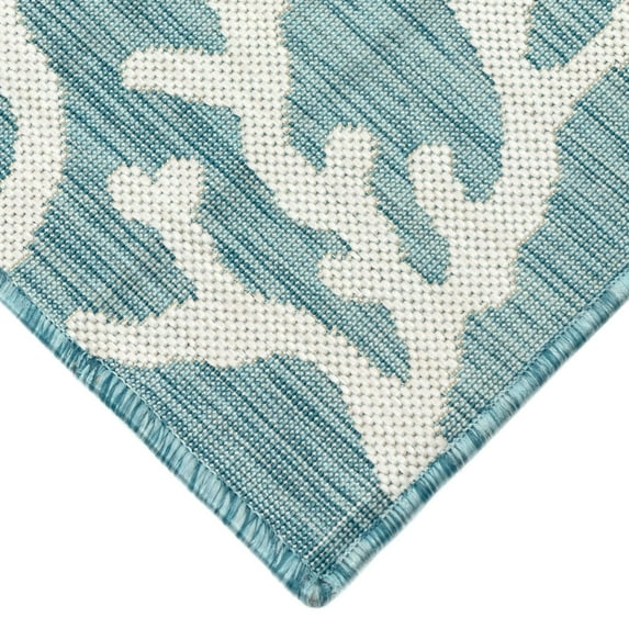 Liora Manne Coral Border Indoor Outdoor Rug Aqua 100% Polypropylene 5x8
