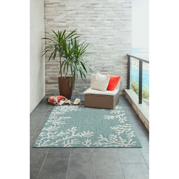 Liora Manne Coral Border Indoor Outdoor Rug Aqua 100% Polypropylene 5x8