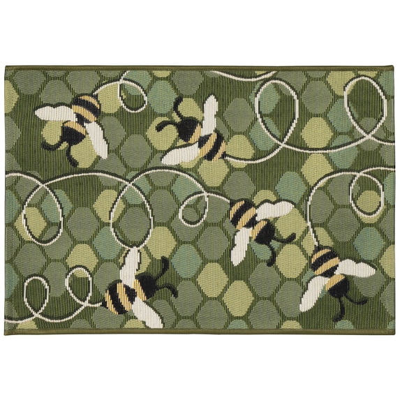 ESENCIA Indoor/Outdoor Power Loomed Latex Back Non Slip Mat - Transitional Whimsical (Bee Free Green) (2'5" x 3'11")